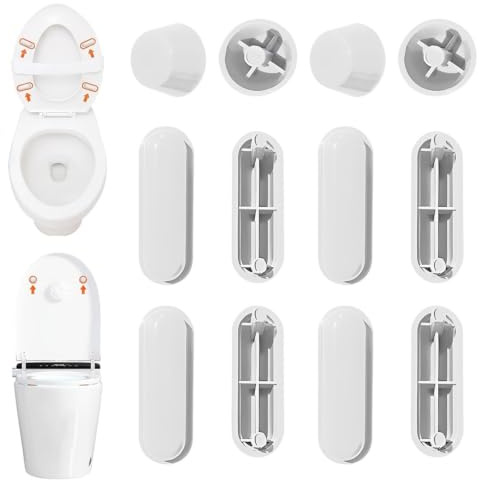 IEBTAWN 12 Pièces Tampons Abattant WC, Patins Amortisseurs et Antibruit en ABS Blanc (8 Carrés 52x7.5x19mm + 4 Ronds Ø18.5x17.5mm), 2 Kits pour Installation Facile