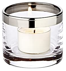 EDZARD Windlicht Molly, Höhe 6 cm, Durchmesser 7 cm, mundgeblasenes Kristallglas mit Platinrand - Teelichtglas, Teelichthalter - Handarbeit, Boden Nicht ganz gerade