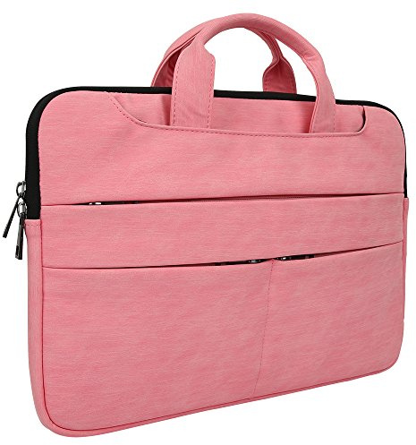 ele ELEOPTION 14 Inch Waterproof PU Leather Sleeve Portable Laptop Case Cover with Pockets, for Laptop Notebook Ultrabook Macbook ASUS Acer Dell HP Lenovo Toshiba 14 Briefcase Handbag Carry, Pink