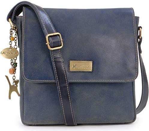 Catwalk Collection Handbags - Damen Antik - Leder Umhängetasche - Messenger Bag Mittelgroß - Arbeitstasche für Notizbuch A5 - Sabine