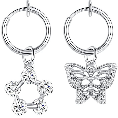 Briana Williams Faux Nombril Piercing Clamp Anneau Hoop Clip avec Pendentif Balancent Pas de Piercing Helix Cartilage Oreille Boucle Argent