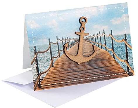 Logbuch-Verlag 3 Glückwunsch Karten ohne Text - maritim mit Anker aus Holz - Geburtstagskarte Rente Genesung Geburtstag - mit Kuvert