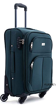 R.Leone Valigia Trolley Espandibile bagaglio a mano 4 ruote in stoffa 214 (Verde, S Bagaglio a mano 55cm)