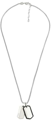 Fossil Herrenhalskette aus Edelstahl mit Karabinerverschluss Dog tag, Silber und Schwarz