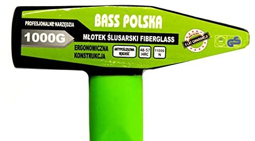 BASS POLSKA Schlosserhammer Hammer Fiberglas Robust Praktisch Profirierte Griff Nägelarbeite Montage Werkstatt Zuhause Solide Herstellung 10 Jahre Garantie Glasfasermaterial 1000 g