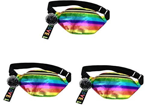 VALICLUD 3stücke Holografische Bauchtasche Für Damen Einstellbare Fanny Pack Mit Glänzendem Reißverschluss Und Kunstfell- Für Outdoor-aktivitäten Reisen Und Sport Als Brusttasche Oder