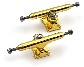 SPITBOARDS 32mm Fingerboard Pro Trucks by, Real Lock-Nuts, Single Axis, Kingpins, Rubber O-Ring Urethane Bushings, Optimized Hanger, Width 32 mm for Fingerboard Tuning & Assembling (Gold)