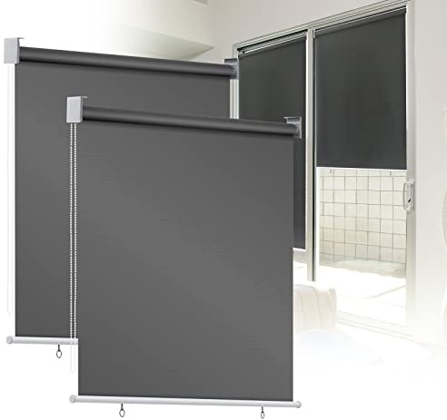 Ansobea Senkrechtmarkise 100cm x 140cm,Klemmrollo Verdunkelung für Balkon Terrasse,Fenster und Türen,Verdunklungsrollo Rollo zum Einhängen,grau