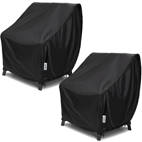 VARIETYFACE Waterproof Patio Chair Covers 2-Pack, All-Weather Outdoor Furniture Protection with UV Resistance, Windproof Straps & Air Vents, Fits Chairs Up to 35W x 38D x 31H Inches, Black