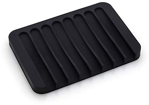 Silicone Soap Dish, Auzass Anti-Slip Self Draining Soap Holder, Portable Soap Drainer Dish Tray for Shower, Bathroom, Kitchen, Counter Top, Keep Soap Dry, Easy Cleaning (Black)