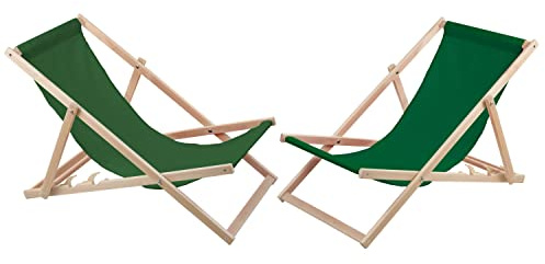 WOODOK 2-er Liegestuhl Set aus Buchholz Strandstuhl zur Selbstmontage Sonnenliege Gartenliege für Strand, Garten, Balkon und Terrasse Liege Klappbar bis 120kg (Grün)