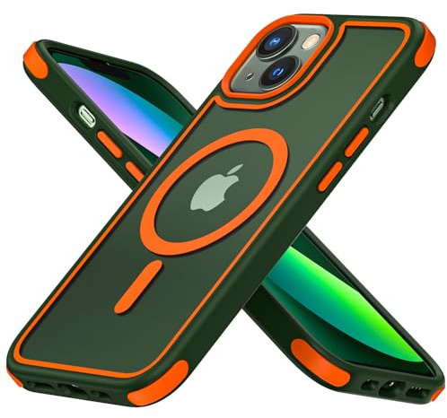 MobNano Hybrid Magnetisch Durchsichtig Hülle für iPhone 13 Hülle, iPhone 14 Hülle [Kompatibel mit MagSafe] Stoßfest Bumper Transparent Starke Magnet Handyhülle Silicone iPhone 13 14 Case - Grün