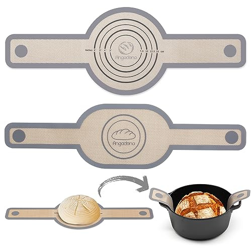 Silicone Bread Sling Oval and Round - Non-Stick & Easy Clean Reusable Oval Silicone Baking Mat for dutch oven. With Long Handles Sourdough Bread Baking mat tools supplier Liner (Gray)