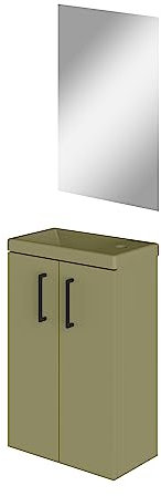 Baikal Badezimmermöbel, einfarbig, 2 Türen mit Griff, Wandaufhängung, inklusive Keramikwaschbecken, 20 cm Tiefe, montiertes Möbelstück, Waschbecken mit Spiegel, 40 cm, Forest