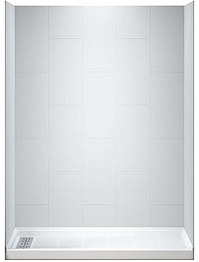 WOODBRIDGE 60 in. L x 36 in. W x 75 in. H Alcove Solid Surface Shower Combo Kits with Glue Up Shower Walls in Matte White and Single Threshold Shower Base with Left Drain in White