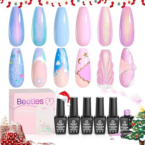Beetles Pearl Gel Nagellack Set in 6 Farben blau schimmernder GelLack Rosa Lila Meerjungfrau Nagelzeichnung Soak-Off UV-LED Wirbel Gel Lack Muschelfaden Nagellack für Frauen
