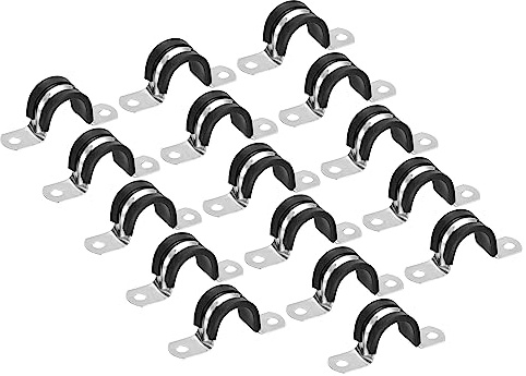 sourcing map 16Stück 20mm(13/16) Rohrschellen Kabel Klemme Kabelschellen Edelstahl Gummi Gepolstert Schlauch Klemme U-förmige Metallklemmen Rohrhalter für Rohr Leitung Draht