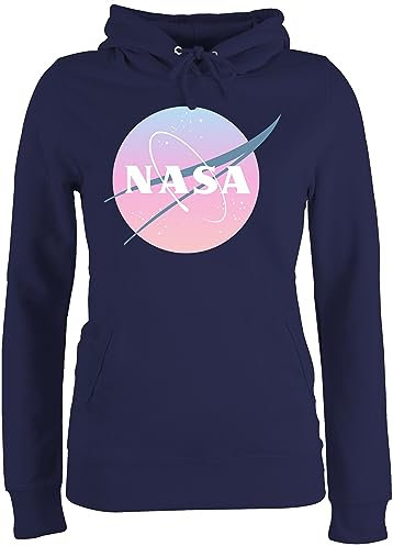 Geschenk mit Namen personalisiert by Shirtracer Pullover Damen Hoodie Frauen - Weltall Weltraum - NASA Logo - S - Navy Blau - Pulli