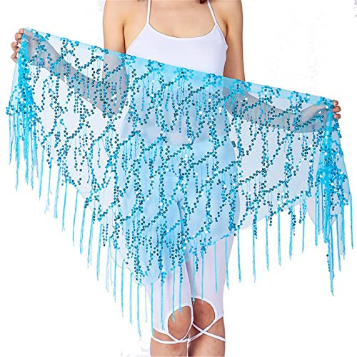Bauchtanz-Gürtel für Damen, Hüfttuch, Bauchtanz-Kostüme, Pailletten, Quaste, Bauchtanz-Hüfttuch für Frauen (blau, Einheitsgröße)
