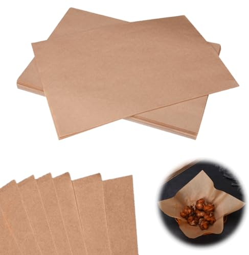 Mystiqut 50 Sheets 20x30cm Greaseproof Paper Sheets Brown Pre-Cut Baking Parchment Paper Sheets Baking Paper Sheets Parchment Paper for Baking Kitchen Cooking Pastries Catering for Baking Cookies