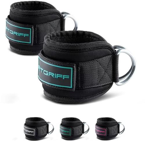 Fitgriff® Tobilleras Poleas Gym V3 (2 Piezas) - Correas Tobillo Gimnasio para Patadas Gluteos, Fitness - Accesorios de Ejercicio (Cyan)