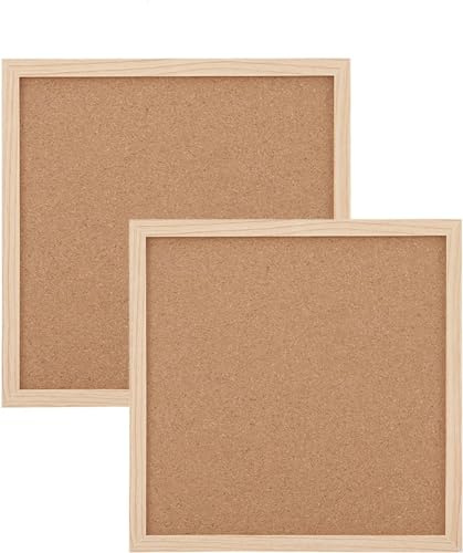 Bulletin Board Cork Boards for Walls - Small Wood Framed Pin Board Square Cork Board 12x12Notice Boards Mini Wall Hanging Natural Cork for Home Kitchen Office Decorative 2Pcs (Burlywood Frame)