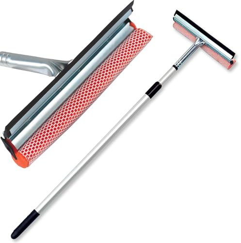 AVILIA Tergivetro Multifunzione con Manico Telescopico 70-130 cm - Spugna con Rete Anti-Insetti e Spatola in Gomma Naturale - Pulizia Auto, Casa e Vetri Alti - Manico in Alluminio Leggero