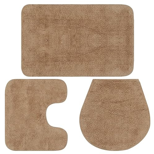 ARKEM Badematten-Set 3-TLG. Stoff Beige Teppich rutschfest Badvorleger Waschbar