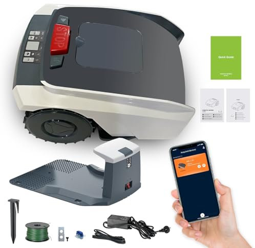 Robot Tagliaerba per Giardino Fino a 1000 m², Robot Tagliaerba 4,4 Ah Controllo APP con Cingoli Paralleli, Stazione di Ricarica, Larghezza di Taglio 19 cm, Altezza di Taglio 20-55 mm,Pendenza 33%