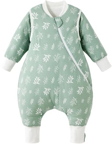 Duomiaomiao 3.5 Tog Baby Schlafsack mit füßen, Winter mit füßen,100% Baumwolle Schlafsack Baby, Baby Jungen 3.0 Tog mit Schlafsack, Cartoon-Laub (85cm-Laub)