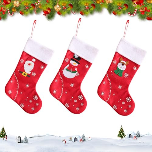 1/2/3 Pcs Weihnachtsstrumpf Weihnachtshänge Taschen Weihnachtsbaum Weihnachtsmann Rentier Schneemann Elf Strümpfe Set 3D Weihnachtsstrümpfe Candy Beutel Verzierungen für Baum Kamin Fenster Wand (3, G)
