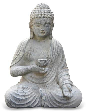 Tuzsocr Solar Buddha Gartenstatuen - Buddha Figur mit Solarlampen, Zen Buddha Figur Deko, Meditierender Buddha Figur Deko, Harz sitzende Budda Statue Deko Außen, Hof, Terrasse, Fensterbank, 24cm