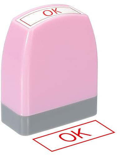 PATIKIL Timbro Avviso Ok Autoinchiostrante, Inchiostro Rosso Timbri per Ufficio Timbro Personalizzato Messaggio Preinchiostrato Ricaricabile, Rosa