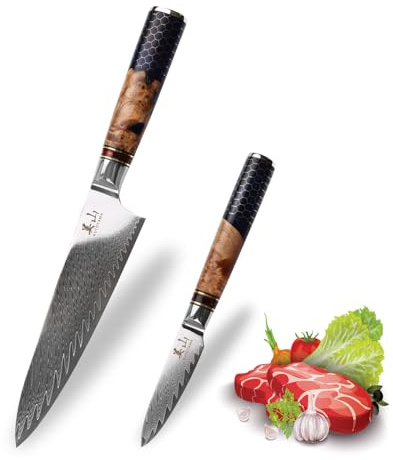 KUTOYAMA - Set de 2 couteaux Damas nid d'abeille chef 19cm + office 8cm