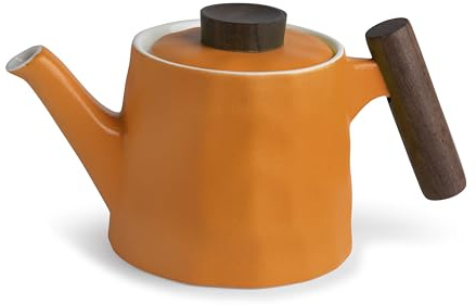 Théière en porcelaine fine os de Chine avec poignée en palissandre 0,5L Clementine Orange - TeaLogic