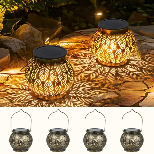 Bonsery 4 Stück Solarlaterne für Außen, IP65 Wasserdicht Solarlampen für Außen Garten Stehend & Hängend, Solarleuchte Solar Laterne Outdoor Orientalische, Laterne Solar für Veranda Rasen Hof Gehweg