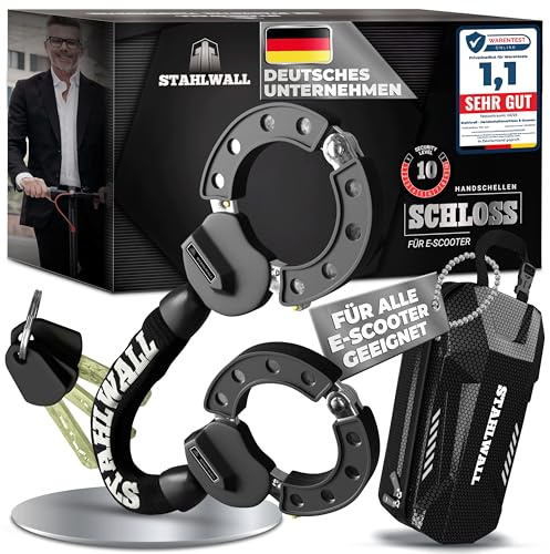 STAHLWALL E Scooter Schloss mit Tasche - massives Handschellenschloss | E-Roller Schloss, feuergehärteter Stahl, Schloss für E-Scooter, hohe Sicherheit