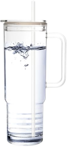 Youngever Vaso de 40 onzas con asa y popote, vaso Tritan reutilizable, vaso a prueba de derrames con popote, botella de agua para el hogar, la oficina o el coche