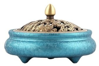 Klassisch Kreativer Weihrauchbrenner aus Messing mit glückverheißenden Wolken und Deckel, dekorative Ornamente for den Innenbereich, dreibeiniger Weihrauchhalter Dekor(Blue)