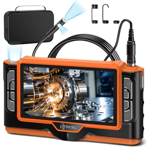 Endoscopio Professionale 7 IPS, Ferdiiz Endoscopio 1920P HD a Doppia Lente, Telecamera Ispezione Tubi IP68 Impermeabile, 8+1 LED Sonda Telecamera, Cavo Semi-Rigido per Video Ispezione - 5M/16FT