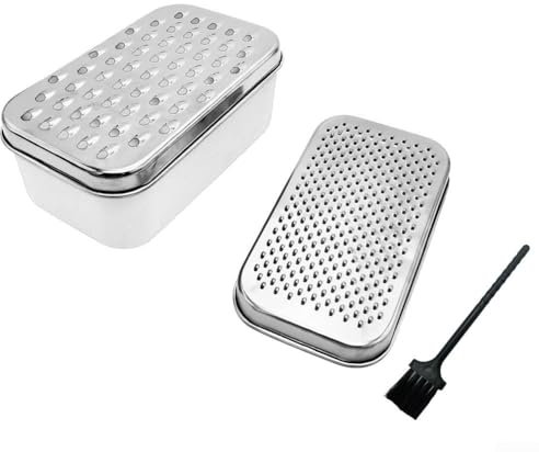 Rallador de queso de acero inoxidable con recipiente para facilitar la trituración y almacenamiento de verduras (blanco)