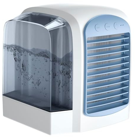 Aire acondicionado portátil refrigerado por agua, ventilador con 3 velocidades y 3 modos, mini aire acondicionado personal de 380 ml, humidificador 3 en 1, enfriador de aire evaporativo(Blue)