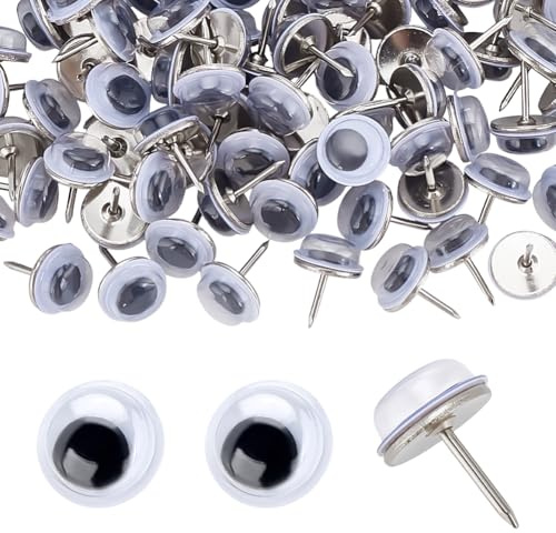 PH PandaHall 100 Stück Schwarze Reißnägel Wackelaugen Reißnägel Augen Wandnadel Kreative Reißnägel 10mm Dekorative Reißnägel Kleine Korktafel Reißzwecke Für Karten Pinnwände Fotos Büro Und Zuhause