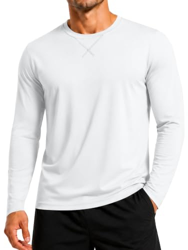 Herr 1 eller 3-pack bomullströjor, långärmad rund hals avslappnade t-shirts, klassisk normal passform tröja träning löpning gym toppar, X-1pack: Vit, L