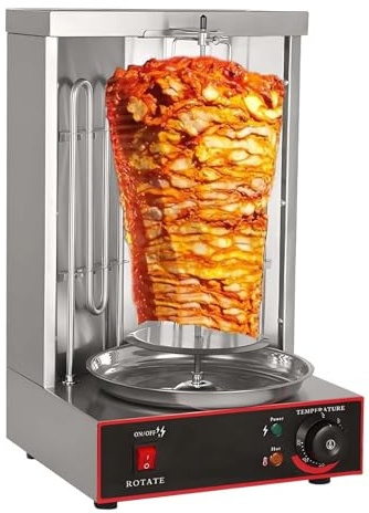 QFGain MáQuina Profesional para Kebab Y Parrilla para Shawarma - 3000 W, Alta Potencia, Parrilla Vertical con RotacióN AutomáTica, Piezas ExtraíBles, Indicadores Led, para Restaurantes, Fiestas
