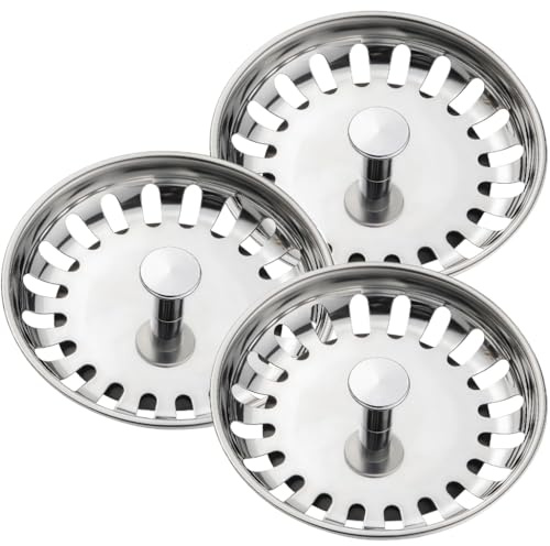 3 Pièces Bouchon Evier Cuisine INOX- Filtre Evier Universel (Φ: 78MM), Bonde Evier avec 20 Fentes, Grille Evier Antiblocage, Panier pour Evier Vidange Rapide