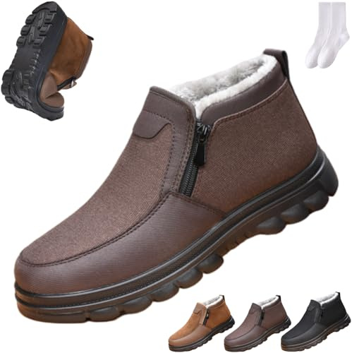 GAGFDA Bottines orthopédiques doublées de fourrure pour homme avec fermeture éclair latérale, bottes de neige pour l'extérieur, l'hiver, légères, confortables, en polaire, chaudes et antidérapantes