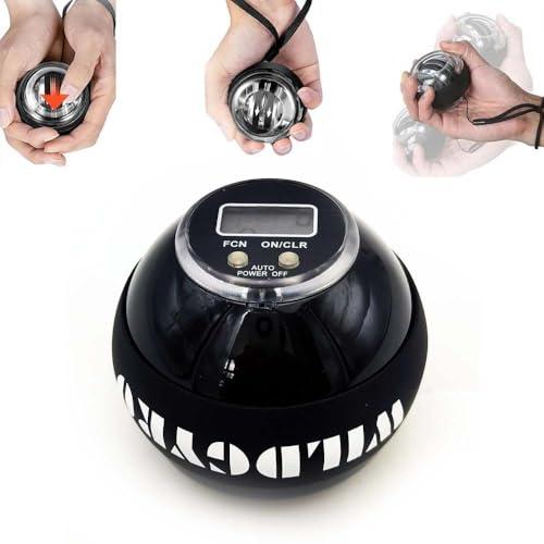 Gyro Ball Giroscopio, Torque Ball con contatore - Esercitatore automatico per il polso, rinforzatore per l'avambraccio, rinforzatore per le mani, esercitatore per le dita con luci LED black