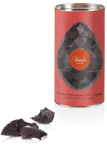 Venchi - Œuf au Chocolat Extra Noir 77% et Nibs, 150 Gr, Chocolat Noir avec Éclats de Fèves de Cacao, Sans Gluten, avec Surprise, Collection de Pâques Venchi, Idée Cadeau