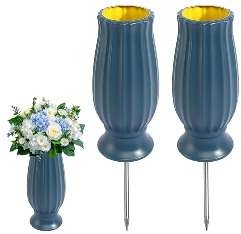 HFDONGL Grave Flower Pots 2 Pack Grave Flower Holders Grave Vases with Spike and Drainage Holes Plastic Cemetery Flower Pots for Gravestone Grave Garden Yard